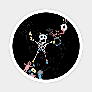 Crazy MonkeyTeddyBears with Skeleton - Pastel on Black Magnet